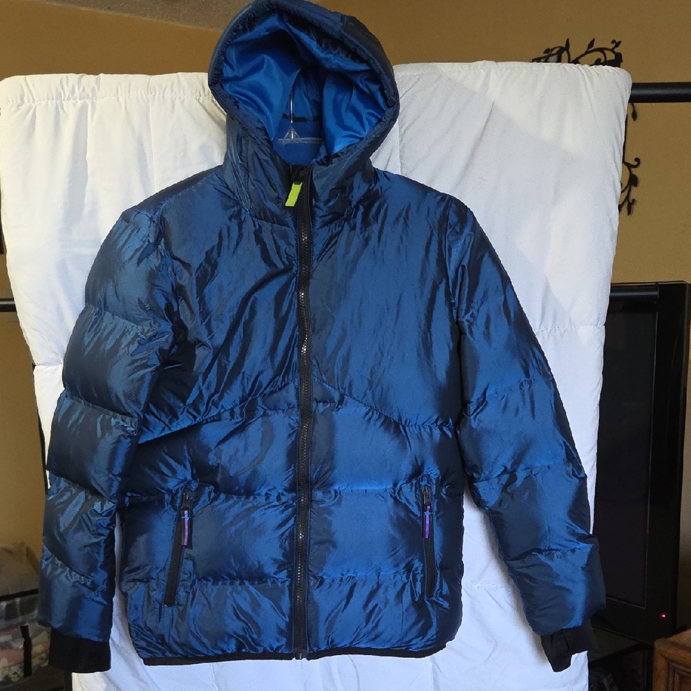 Blue Hooded Puffer Jacket